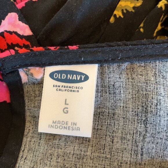 Old Navy black with pink flowers long sleeve dress Bell sleeves Size L - Picture 6 of 6